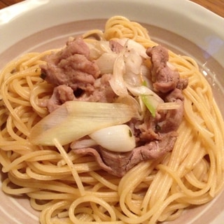 豚肉と長ネギの柚子胡椒パスタ